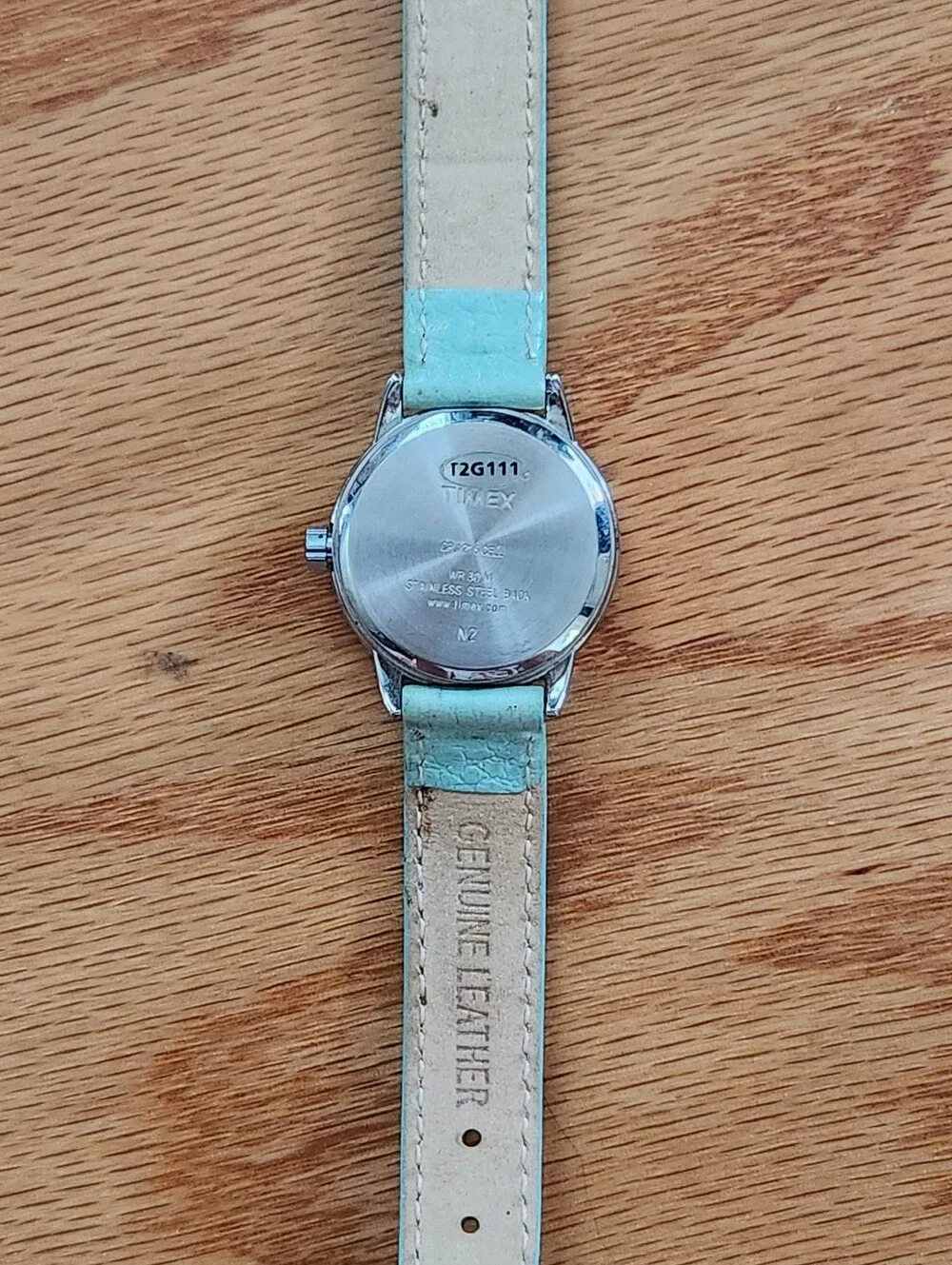 Timex Indiglo WR 30m Mint Green Leather Strap Watch with Silver Case